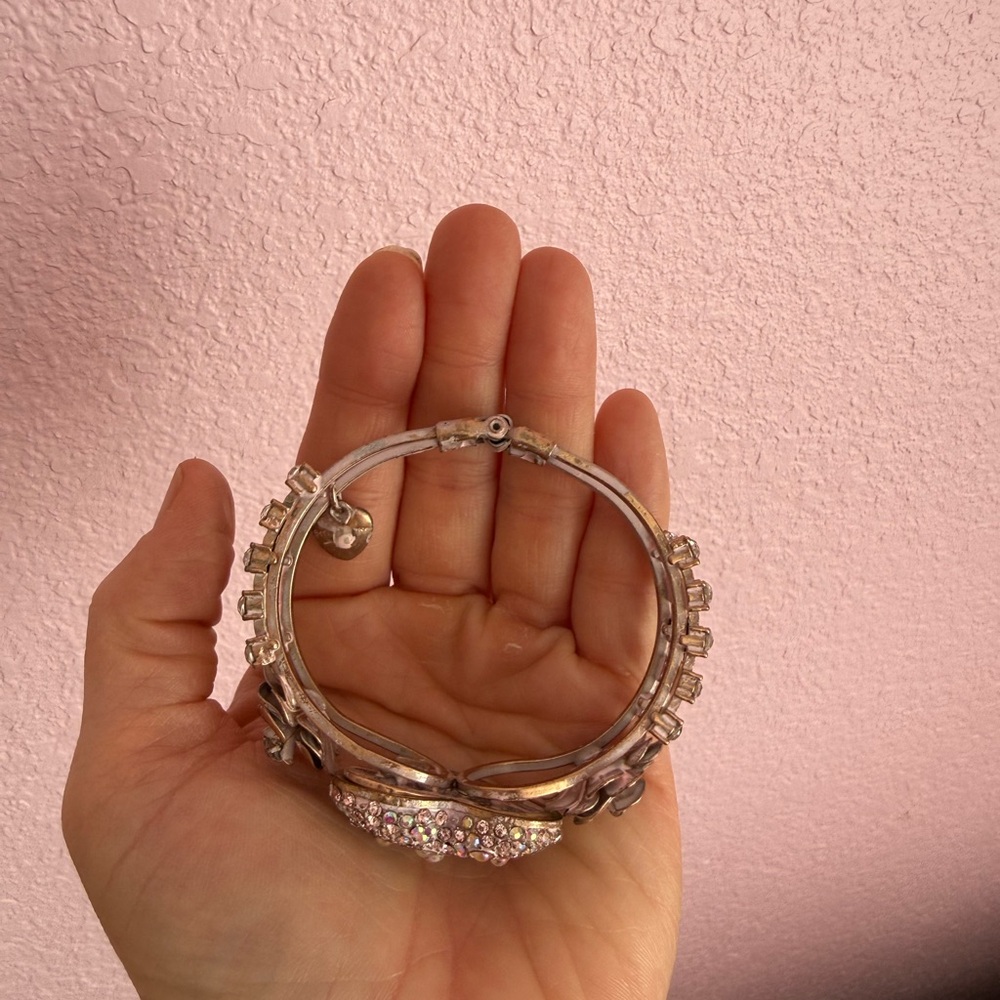 Rhinestone Heart Floral Bracelet - Pink and Silver - Picture 7 of 7